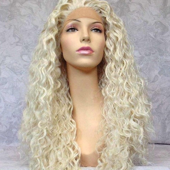 Lace Front Curly Ash Blonde Human Hair Blend Wig main image 10